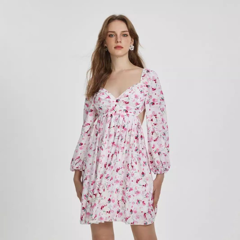 Women’s Autumn Elegant Digital Printing High Waist Dress