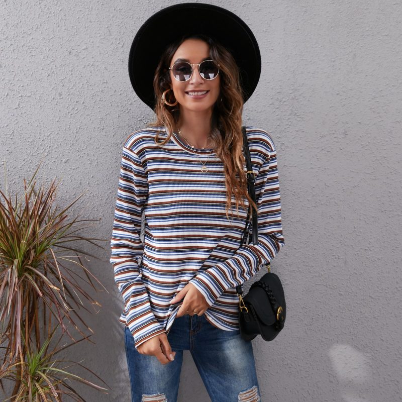 Autumn Winter Long Sleeved Striped Printed Top - Image 2