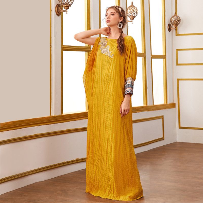 Middle East Short Sleeve Casual Round Neck Embroidery Loose Dress - Image 3