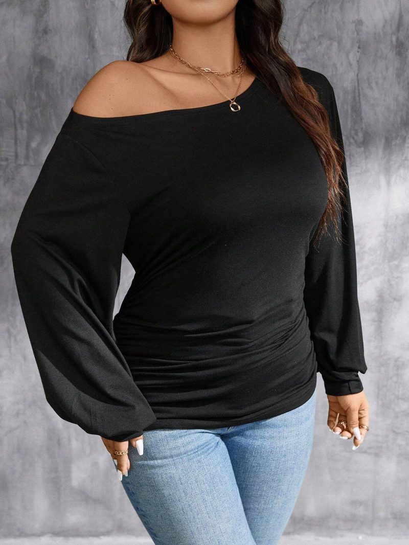 Plus Size One Shoulder Cold Shoulder Blouse – Sexy T-Shirt for Women - Image 4