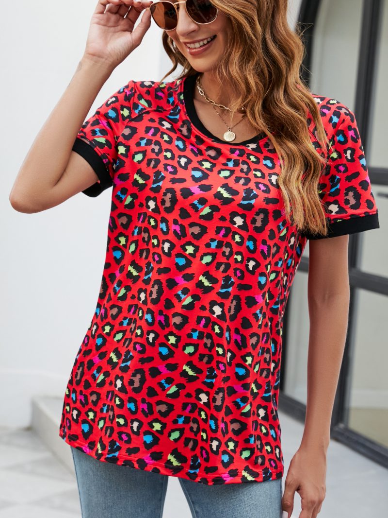 Asymmetric Print Round Neck Short Sleeve Summer T-Shirt for Women - Image 3