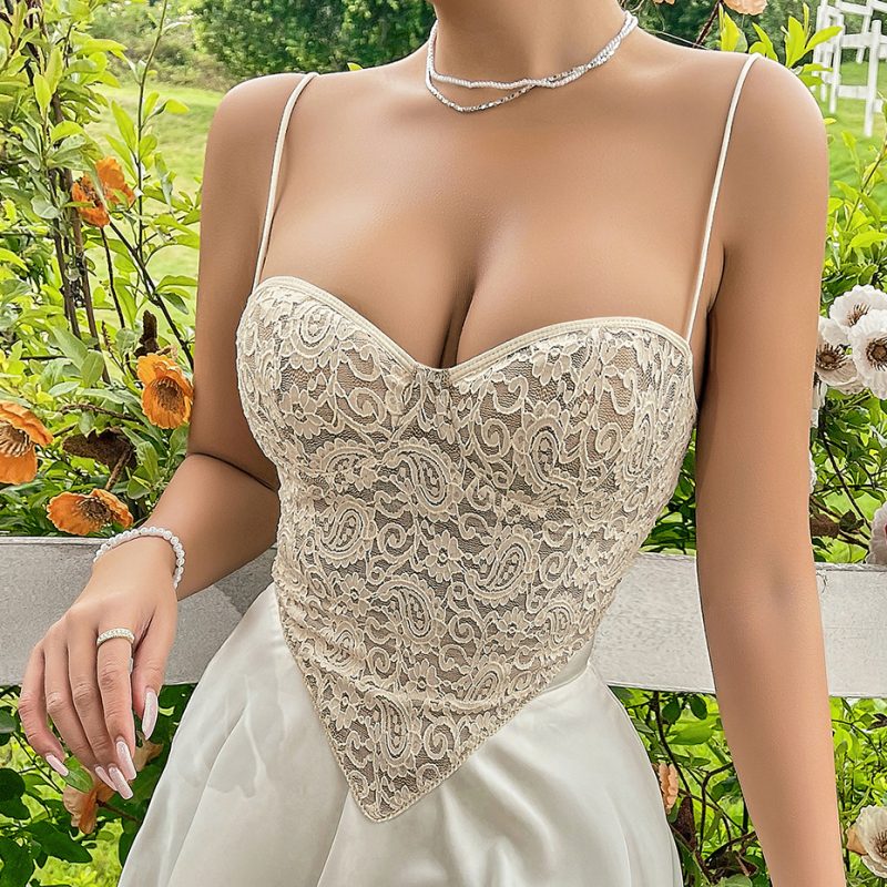 French Floral Design Diamond Back Corset Sling Dress