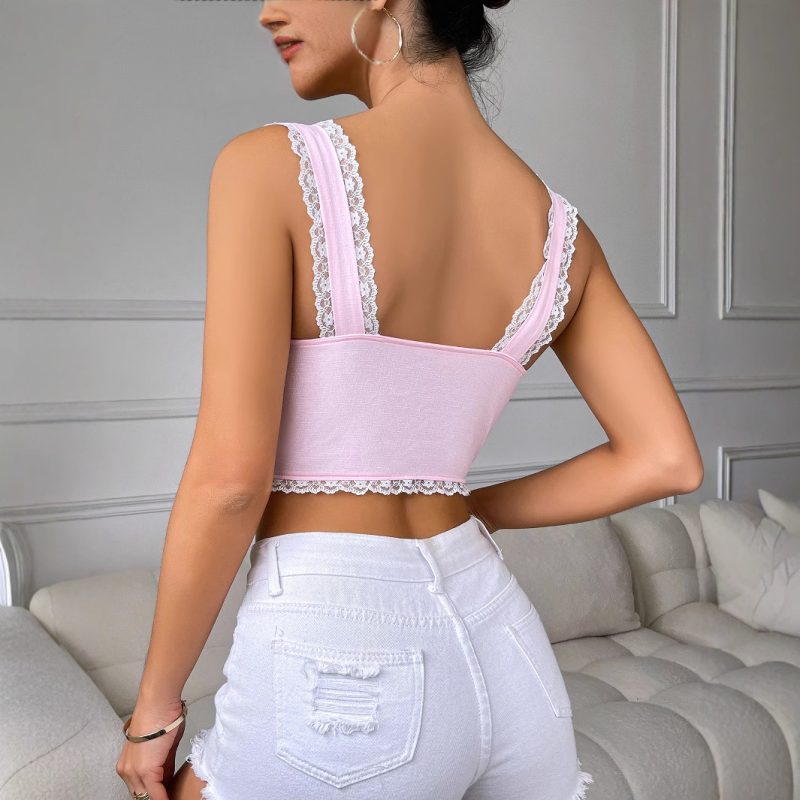 Lace Stitching Slim Fitting Sling Tank Top - Sexy Women's Wear - Image 4