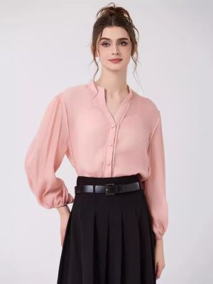 Elegant Pink Chiffon Shirt for Autumn – Middle East Muslim Casual Wear