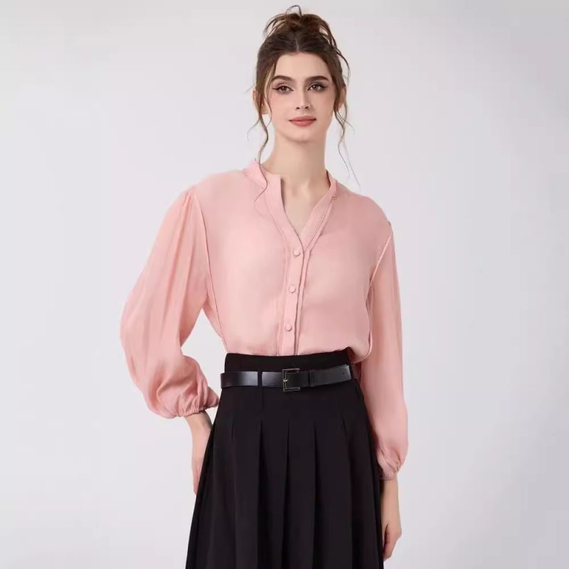Elegant Pink Chiffon Shirt for Autumn - Middle East Muslim Casual Wear