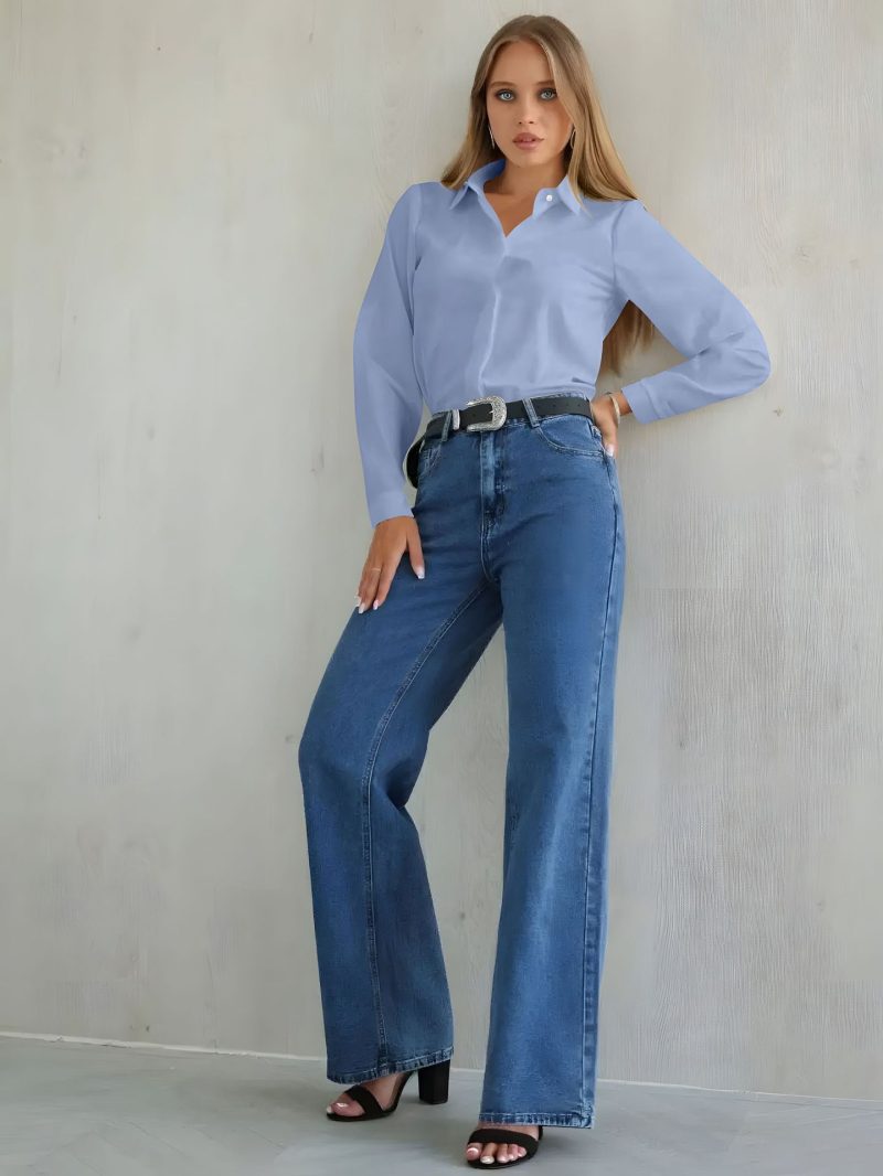Women’s Long Sleeve Office Shirt with Hidden Diamond Buckle - Image 4