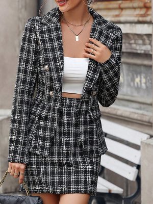 Women’s Plaid Long Sleeve Suit – Autumn Winter Fashion