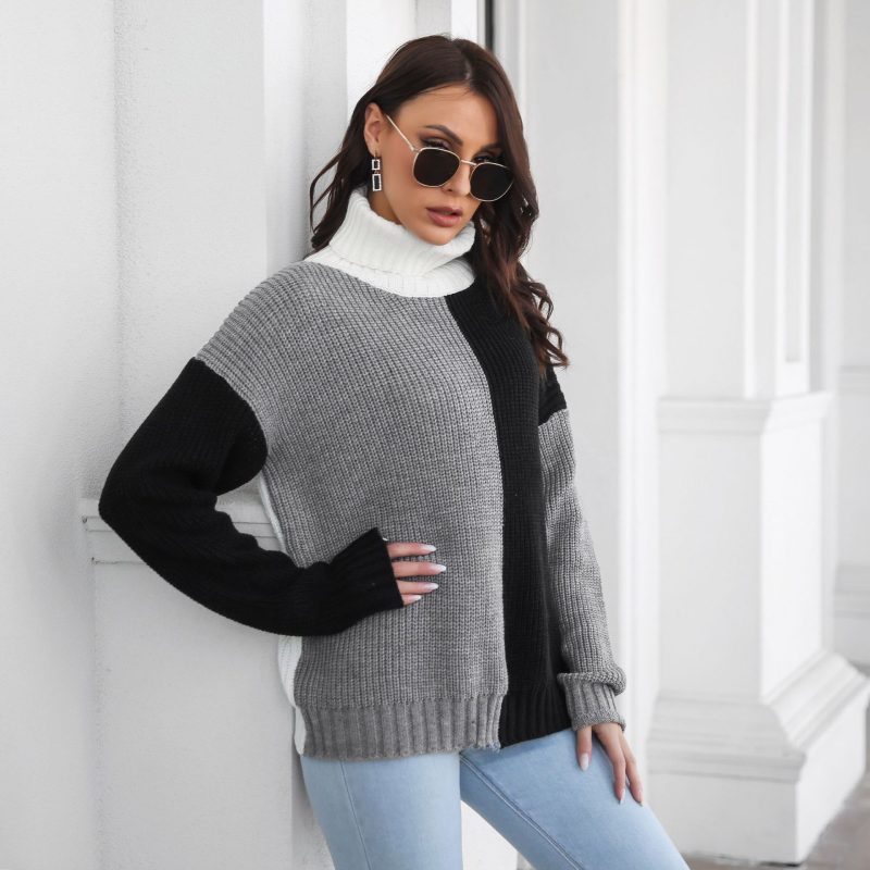 Color Block Turtleneck Drop-Shoulder Knit Sweater - Image 3