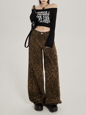 Retro Loose Leopard Print Wide Leg Pants