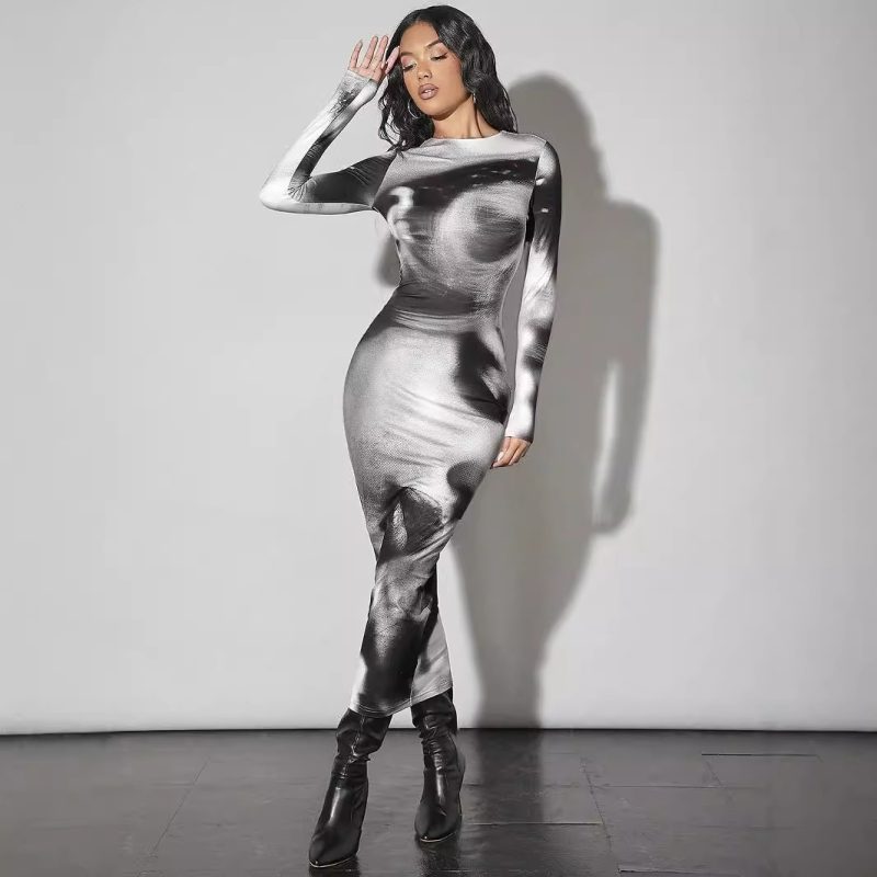 Fall Women’s Printed Long Sleeve Dress - Sexy Hip Design