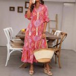 Loose Fit Printed Lace-Up Ruffles Dress for Women