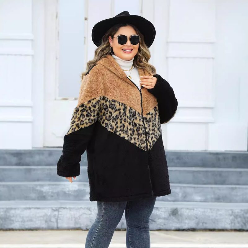 Plus Size Thickened Fleece Splicing Coat for Women - Image 3