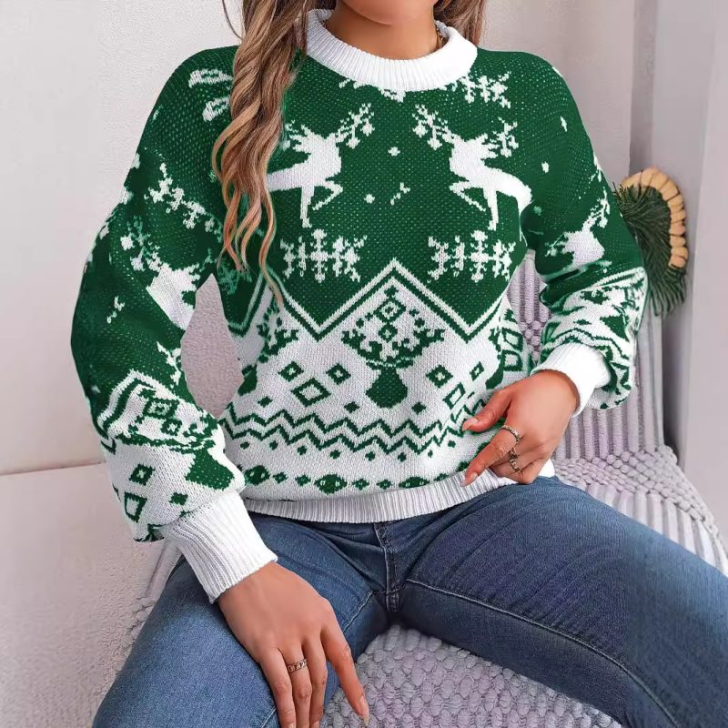 Casual Deer Pattern Long Sleeve Pullover for Autumn Winter - Image 3