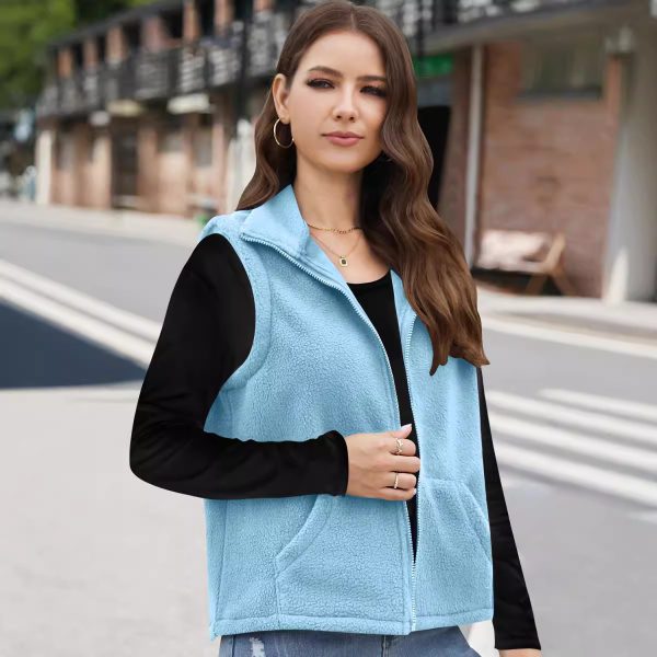 Women's Polar Fleece Zipper Collared Waistcoat