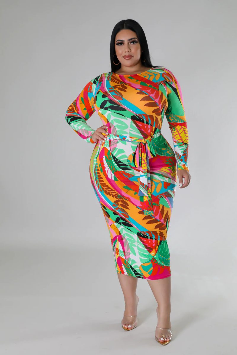 Plus Size Summer Printed Collar High Waist Casual Dress - Image 2