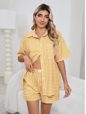 Women’s Casual Comfortable High Waist Loose Wide Leg Retro Plaid Shorts