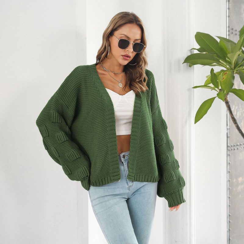 Three-Dimensional Bubble Lantern Sleeve Loose Knitted Cardigan - Image 3
