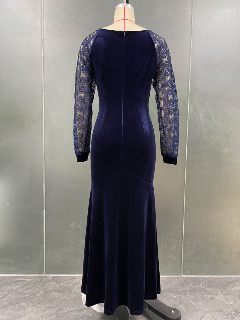 Women’s Elegant High Waist Velvet Hollow Out Cutout Dress for Party & Dinner - Image 3