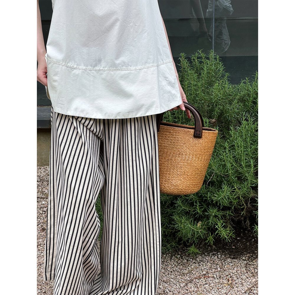 Striped Wide-Leg Elastic Waist Pants for Women - Image 2