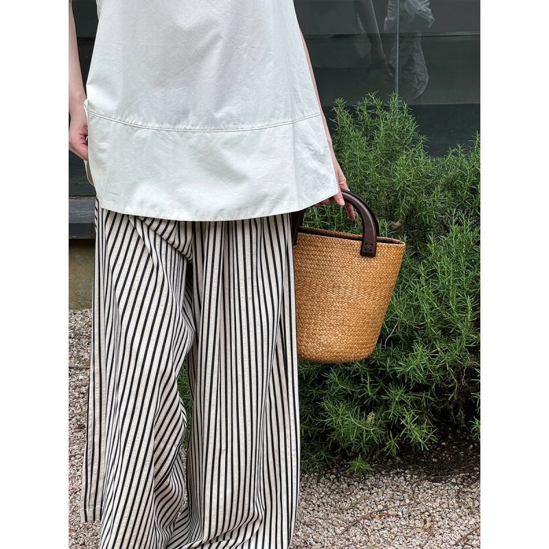 Striped Wide-Leg Elastic Waist Pants for Women - Image 2