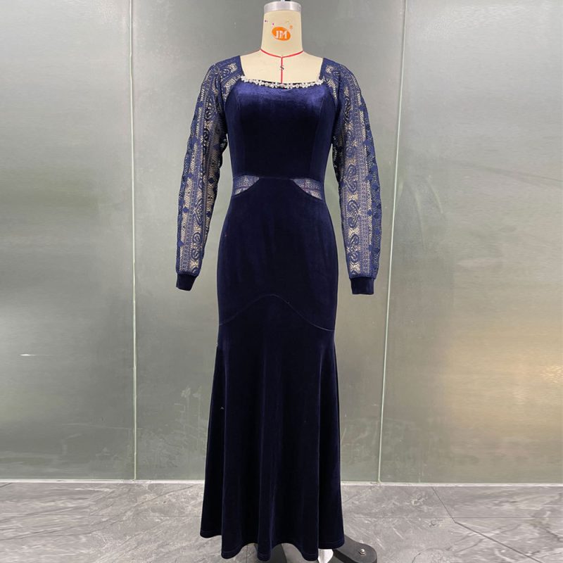 Women’s Elegant High Waist Velvet Hollow Out Cutout Dress for Party & Dinner