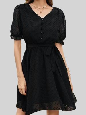 V-Neck Slim Fit British Short Sleeve Dress for Women