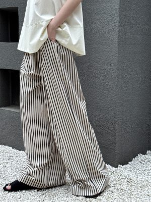 Striped Wide-Leg Elastic Waist Pants for Women