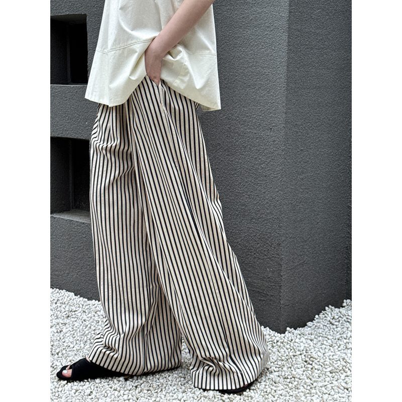 Striped Wide-Leg Elastic Waist Pants for Women