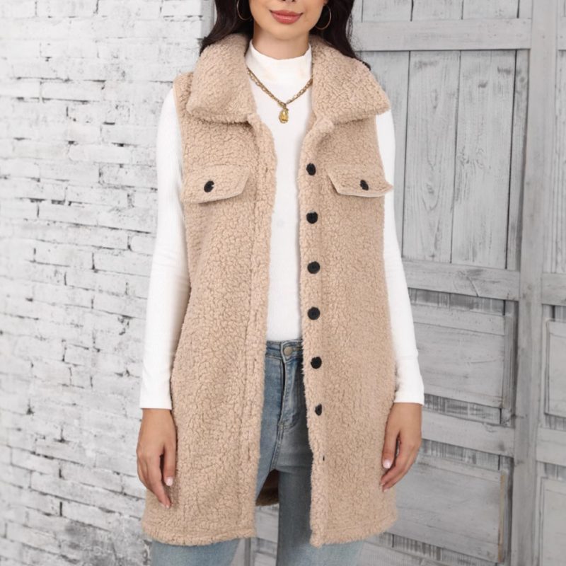 Womens Collared Sleeveless Bubble Cardigan - Plush Vest