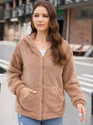 Loose Casual Thick Hooded Plush Coat for Women