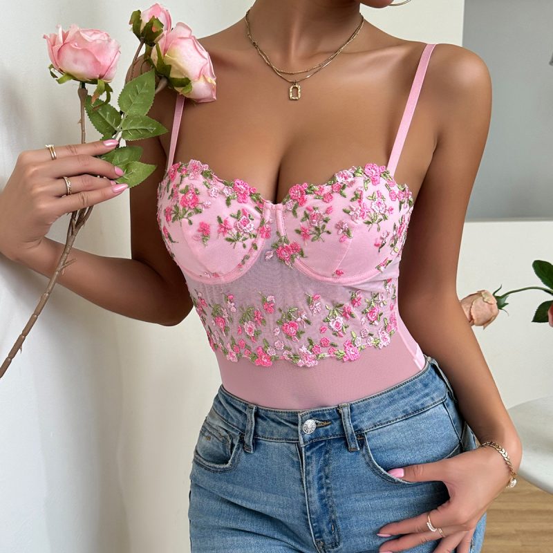 Women’s Sexy Lace Embroidery Floral Sleeveless Jumpsuit - Image 3