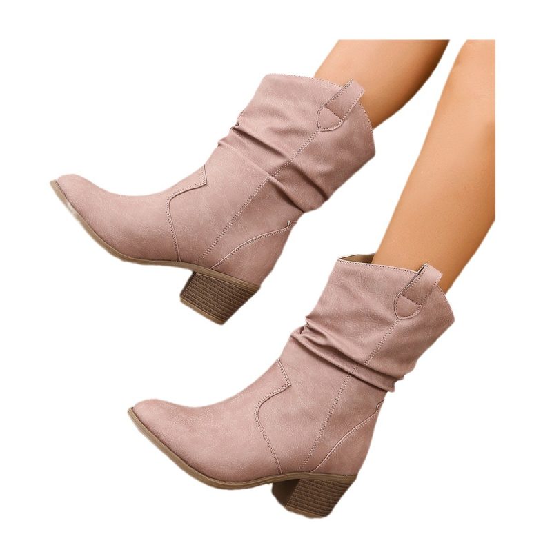 Pleated Mid Top Western Denim Boots for Women - Image 5