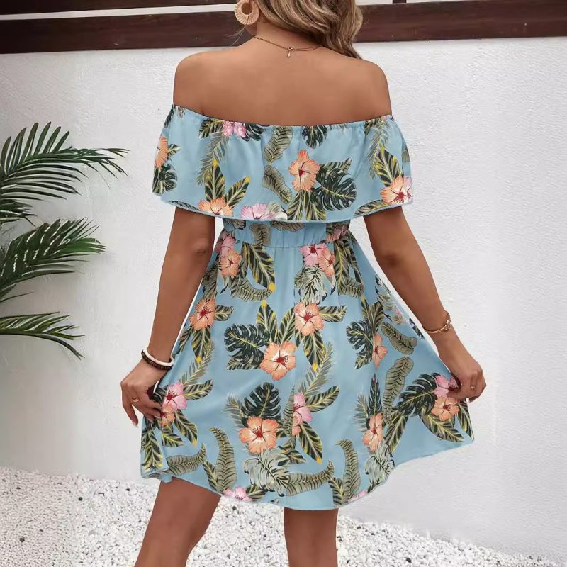 Summer Elegant Off-the-Shoulder Ruffled Printed Dress - Image 2