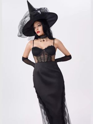 Women’s Summer Sexy Strap Lace Stitching High Waist Dress