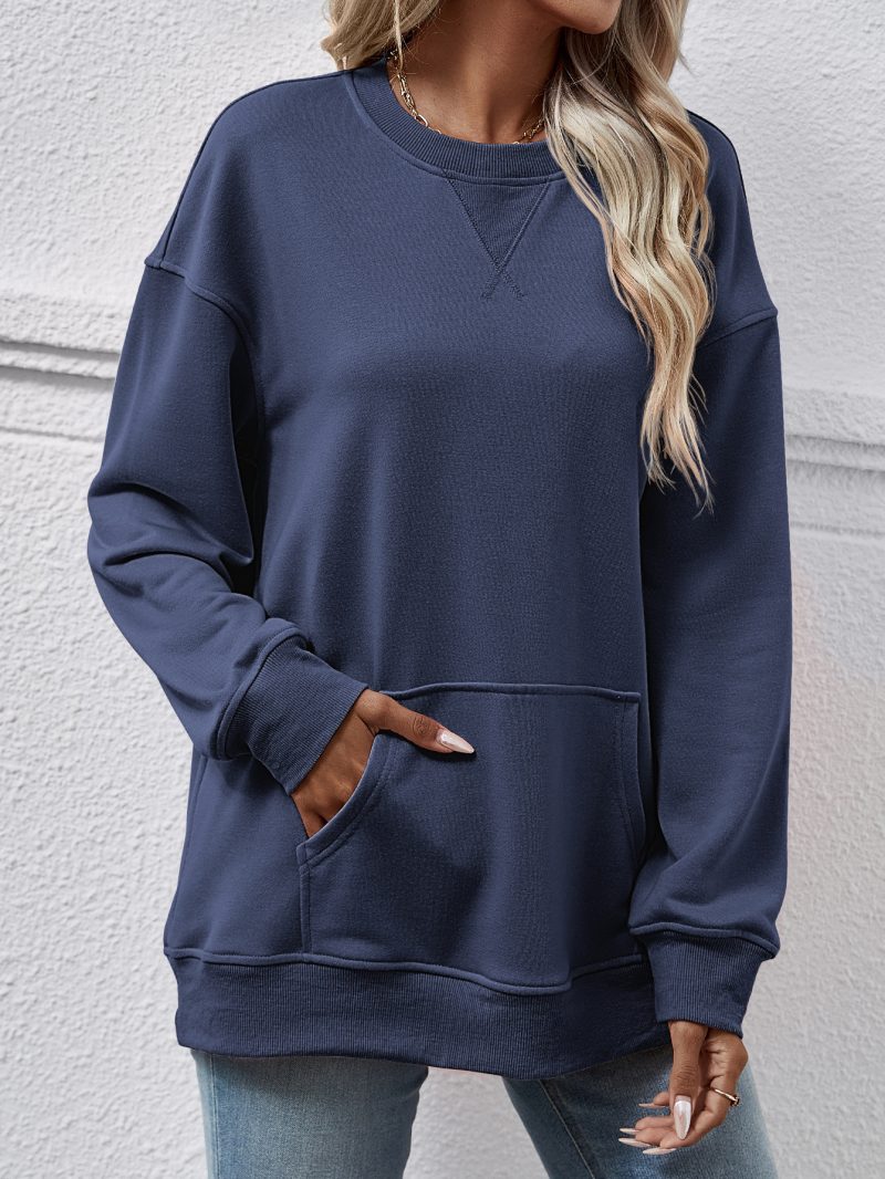 Loose Round Neck Pocket Sweatshirt for Women - Image 2