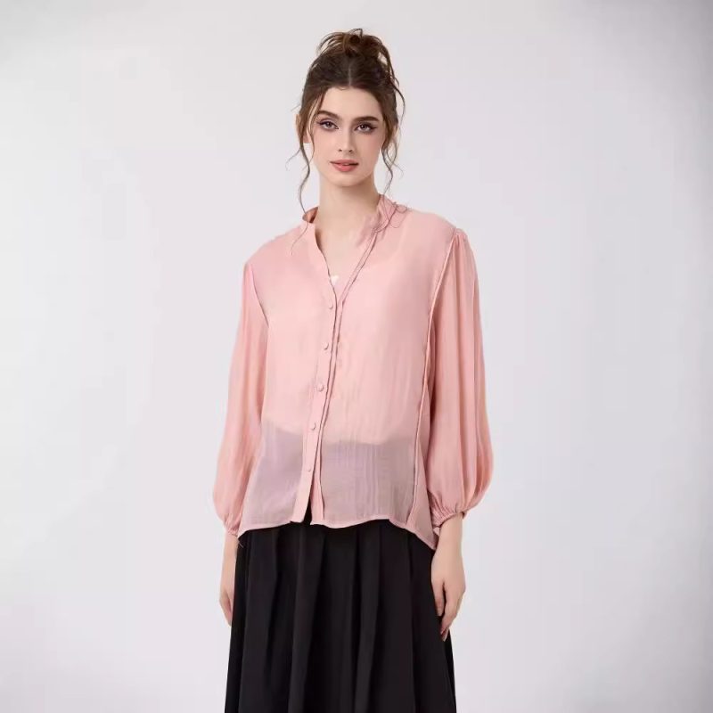 Elegant Pink Chiffon Shirt for Autumn - Middle East Muslim Casual Wear - Image 4