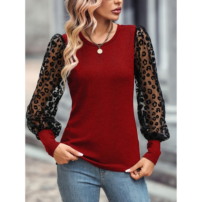 Slim Fit Color Matching Long Sleeve T-Shirt for Women