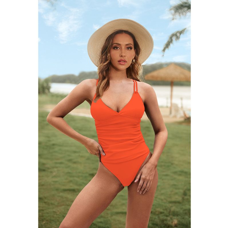 V-Neck Peplum Criss-Cross Strap Two-Piece Swimsuit - Image 4