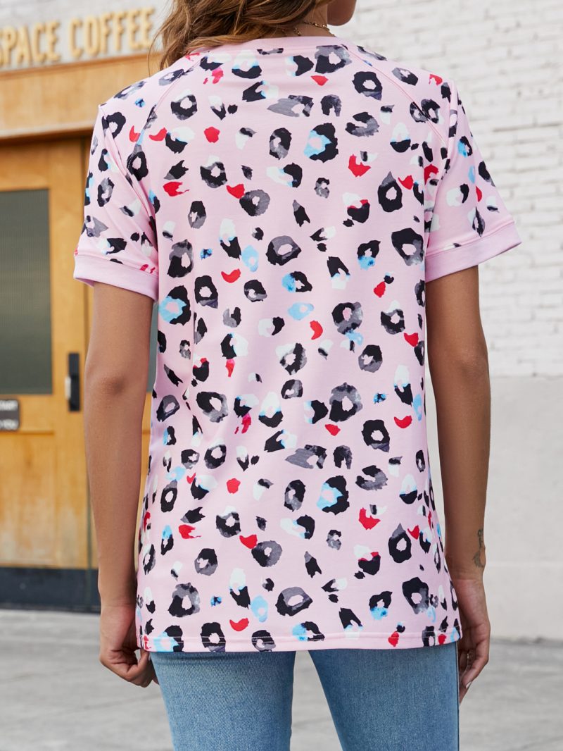 Asymmetric Print Round Neck Short Sleeve Summer T-Shirt for Women - Image 7