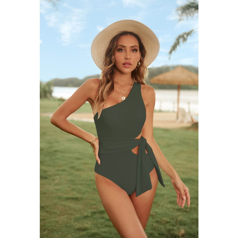 One-Shoulder Lace-Up Side Cutout One-Piece Swimsuit - Image 4