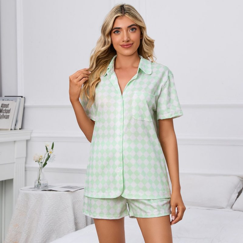 Plaid Two-Piece Shirt and Pocket Beach Swimsuit Pajamas Suit - Image 2