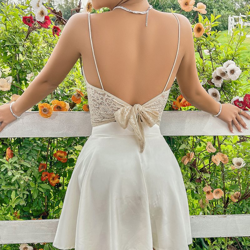 French Floral Design Diamond Back Corset Sling Dress - Image 4