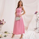 Short Sleeve Sleeveless Square Collar High Waist A-Line Dress - Image 4