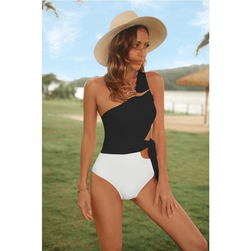 One-Shoulder Lace-Up Side Cutout One-Piece Swimsuit - Image 5