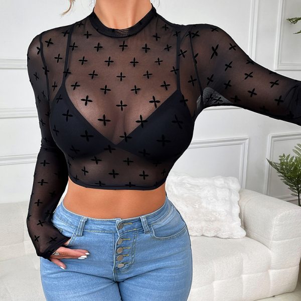 Sheer Mesh Long Sleeve Top - Sexy Slim Fit Inner Wear - Image 2