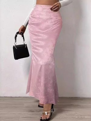 Elegant High Waist Jacquard Satin Skirt for Spring/Summer