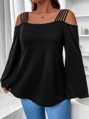 Plus Size Cutout Shoulder T-Shirt – Loose Slimming Autumn Top