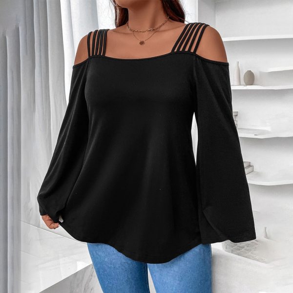 Plus Size Cutout Shoulder T-Shirt – Loose Slimming Autumn Top