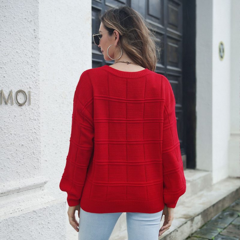 Loose Long Sleeve Plaid Sweater for Women - Autumn Winter Knitwear - Image 3