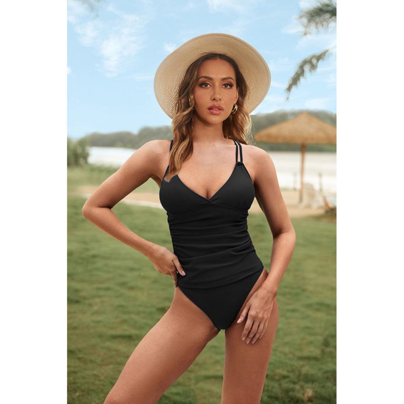 V-Neck Peplum Criss-Cross Strap Two-Piece Swimsuit - Image 2